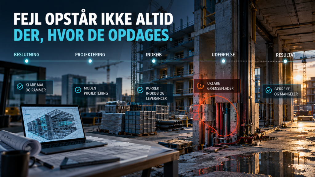 Fejl og mangler i byggeriet – sammenhængen mellem beslutninger, projektering, indkøb, udførelse og Front End Planning